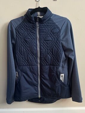 Peter Millar Navy Quilted Front Blue Sleeve Jacket